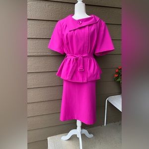 EMILY Women 2PC Elegant Skirt Suit collar Pink Fuchsia Barbie  Size 16W
